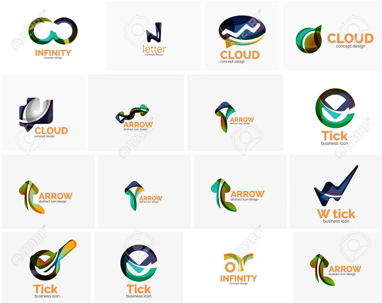ティック Ok クラウドまたは矢印概念のアイコンのセットです 渦巻きで作成 波状の要素を流れます ビジネス アプリケーション Web デザインのロゴのテンプレートのイラスト素材 ベクタ Image