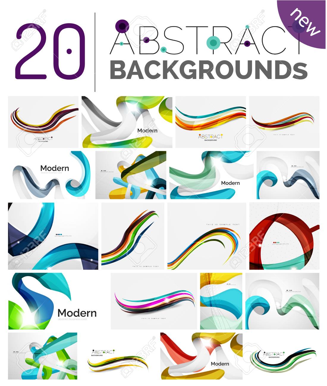 set of abstract color waves unusual various designs transparent waves designs