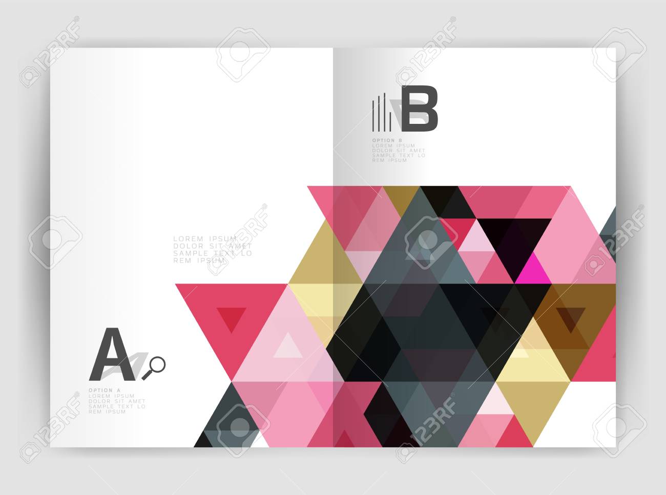 Folheto De Negocios Moderno Ou Modelo De Capa De Impressao De Folheto Fundo Abstrato Com Triangulos De Cores Projeto De Vetor Para Layout De Fluxo De Trabalho Diagrama Numero De Opcoes Ou