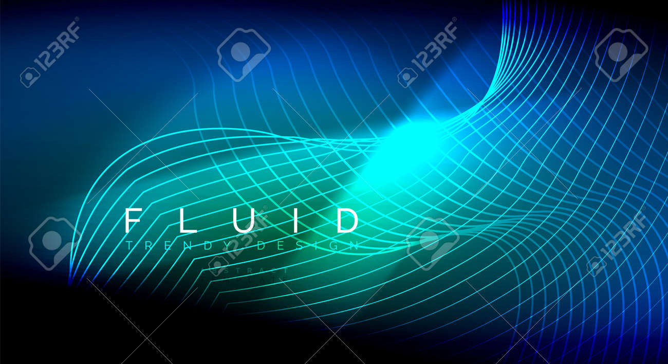 Neon Glowing Fluid Wave Lines, Magic Energy Space Light Concept, Abstract Background Wallpaper Design, Vector Ripple Texture Illustration Royalty Free SVG, Cliparts, Vectors, And Stock Illustration. Image 126934627.