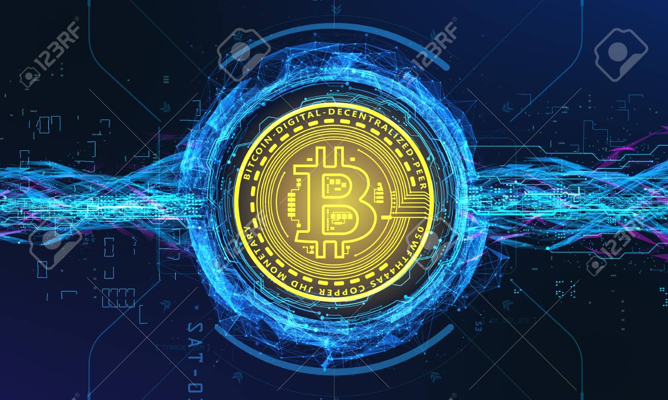 Technological Background With The Crypto Currency Bitcoin Stock Photo Picture And Royalty Free Image Image 96627350