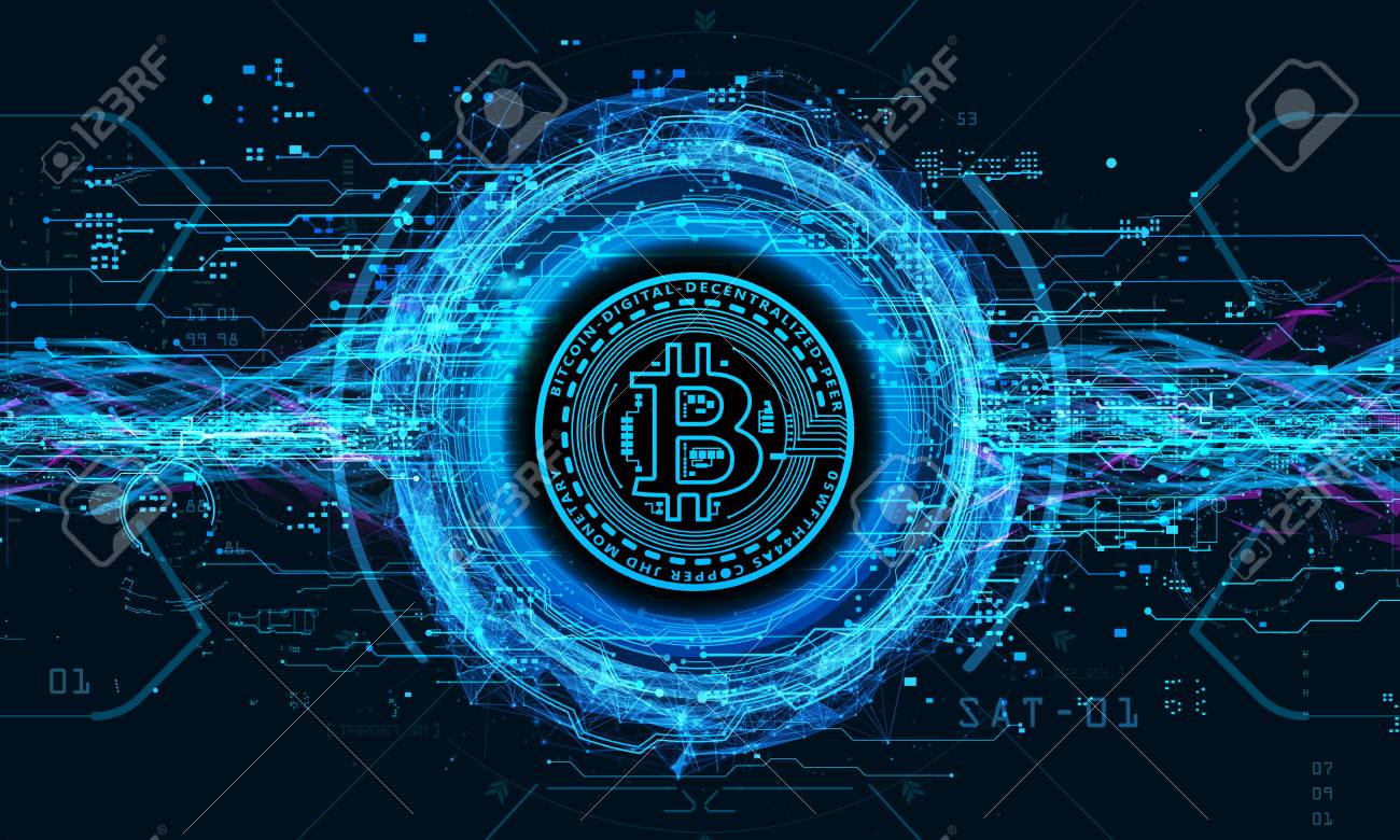 Technological Background With The Crypto Currency Bitcoin Stock Photo,  Picture and Royalty Free Image. Image 97350136.