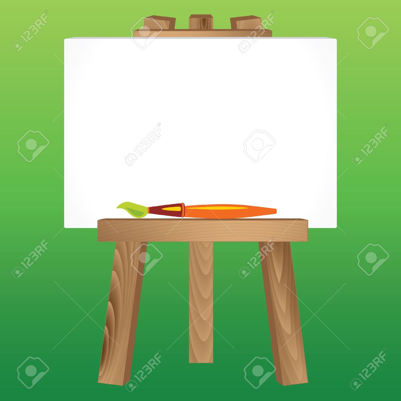 Holz Stativ Mit Malerei Leere Weisse Leinwand Und Pinsel Lizenzfrei Nutzbare Vektorgrafiken Clip Arts Illustrationen Image