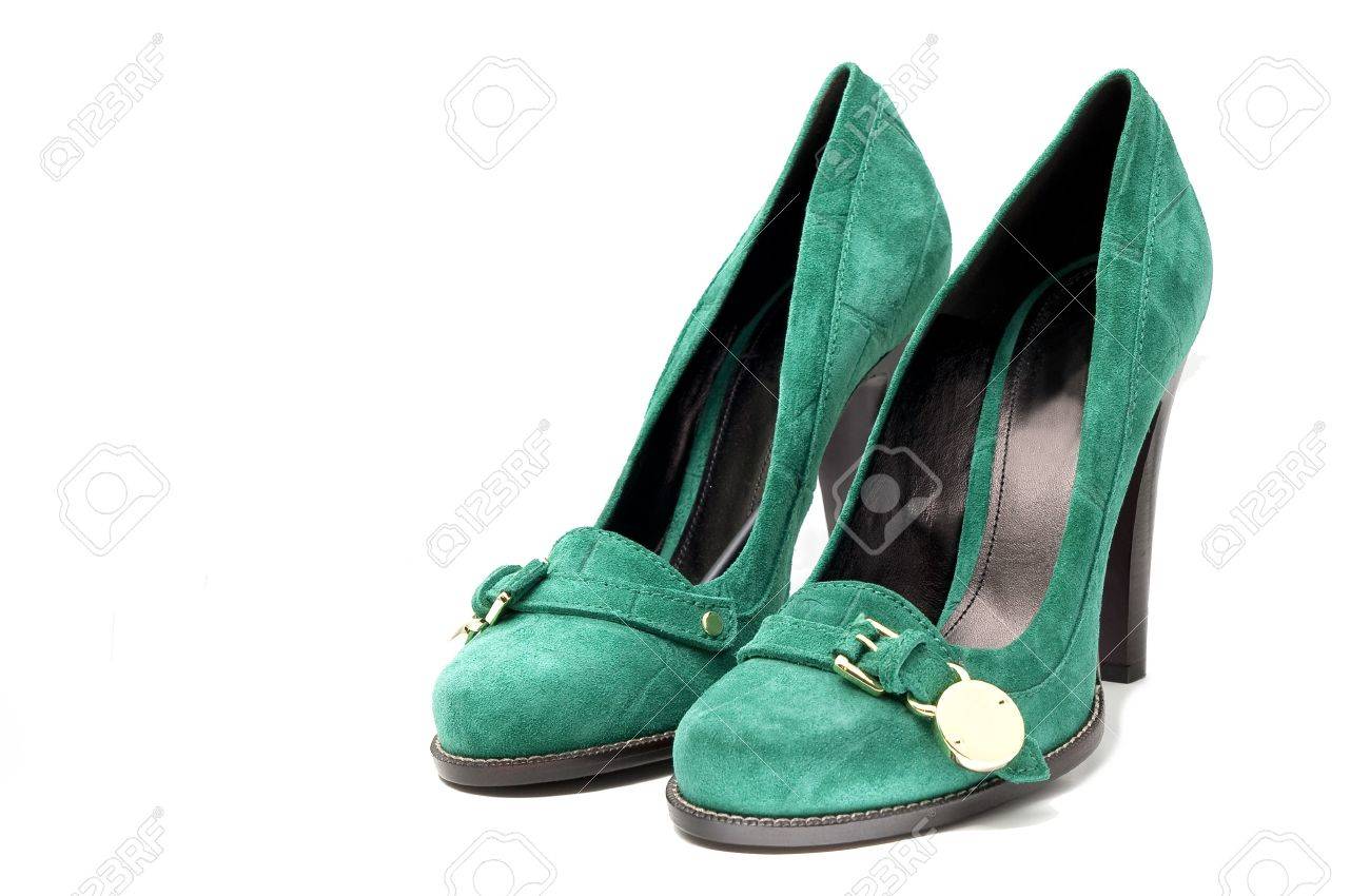 green suede court shoes