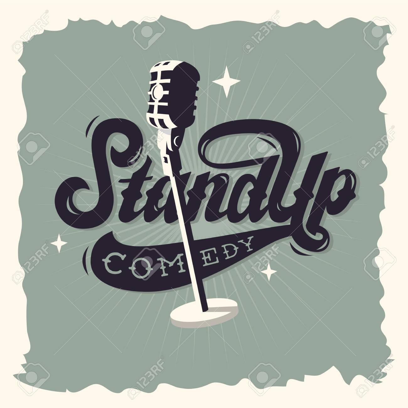 スタンド アップ コメディー ショー ラベル ポスター サイン アメリカ 70 年代のレトロです のイラスト素材 ベクタ Image