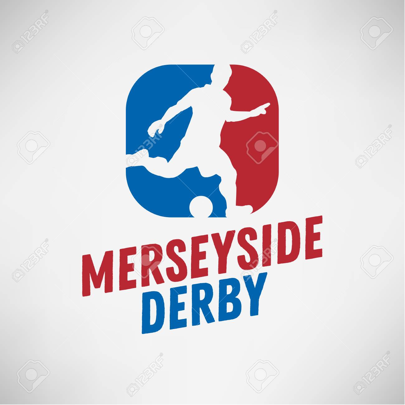 リバプールとマンチェスターのマーシーサイドダービー イギリス イングランド サッカーやサッカーロゴラベルエンブレムデザインプレーヤーのシルエット のイラスト素材 ベクタ Image