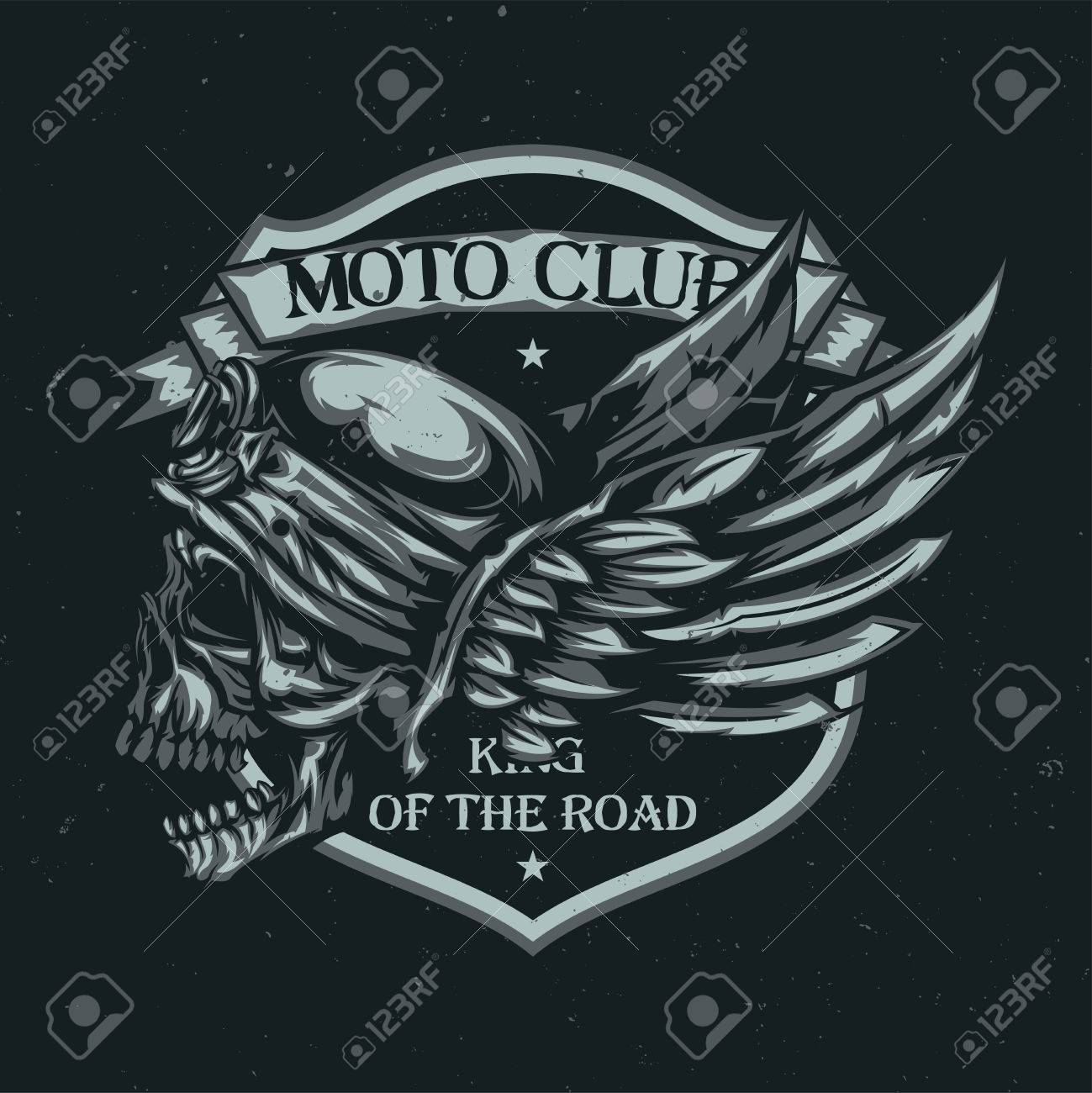 T-shirt or poster design with illustration of skull at helmet and wings on the background - 83486144 T-shirt or poster design with illustration of skull at helmet and wings on the background - 83486144