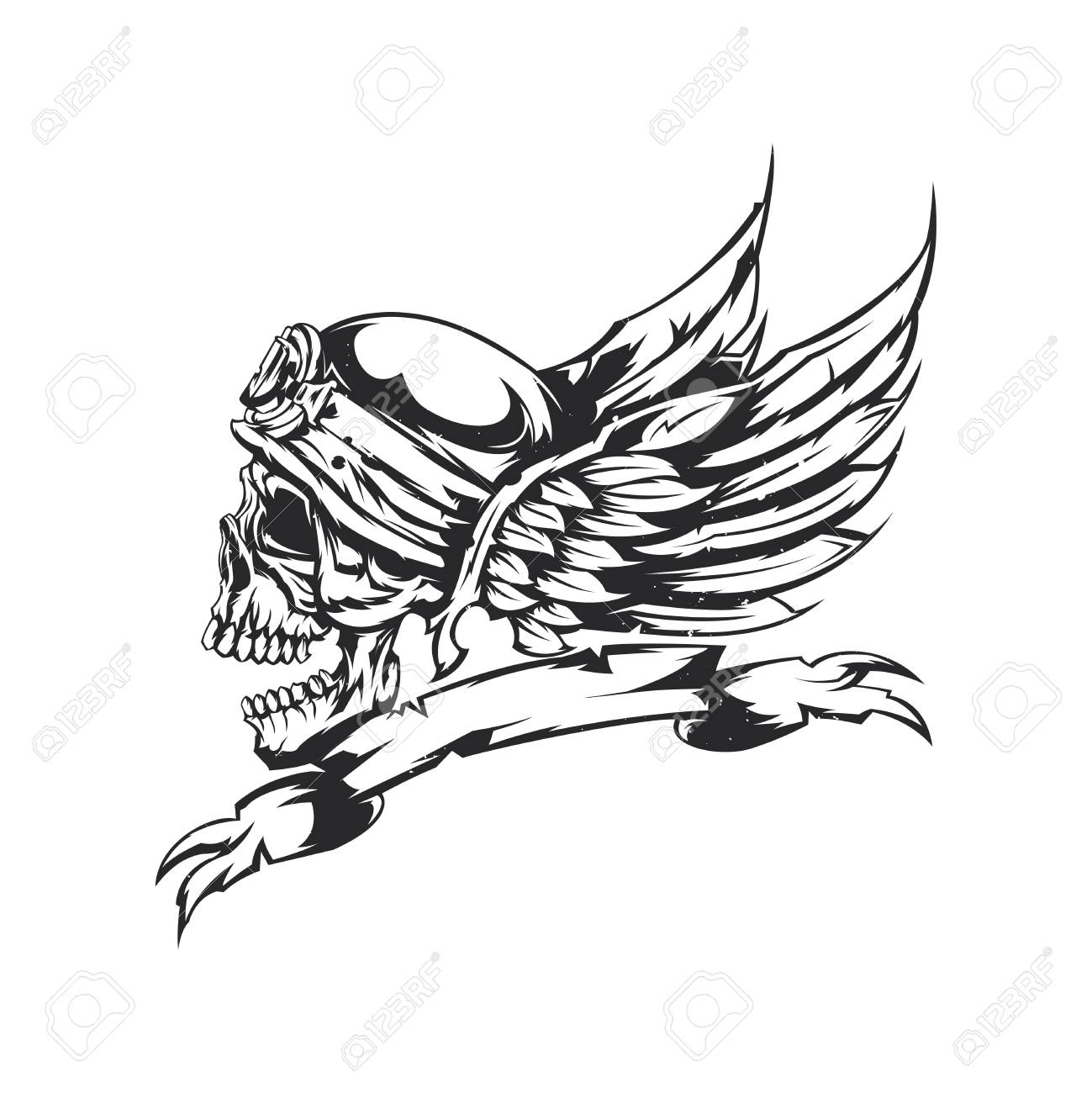 Illustration of skull at helmet and wings on the background - 95889703 Illustration of skull at helmet and wings on the background - 95889703