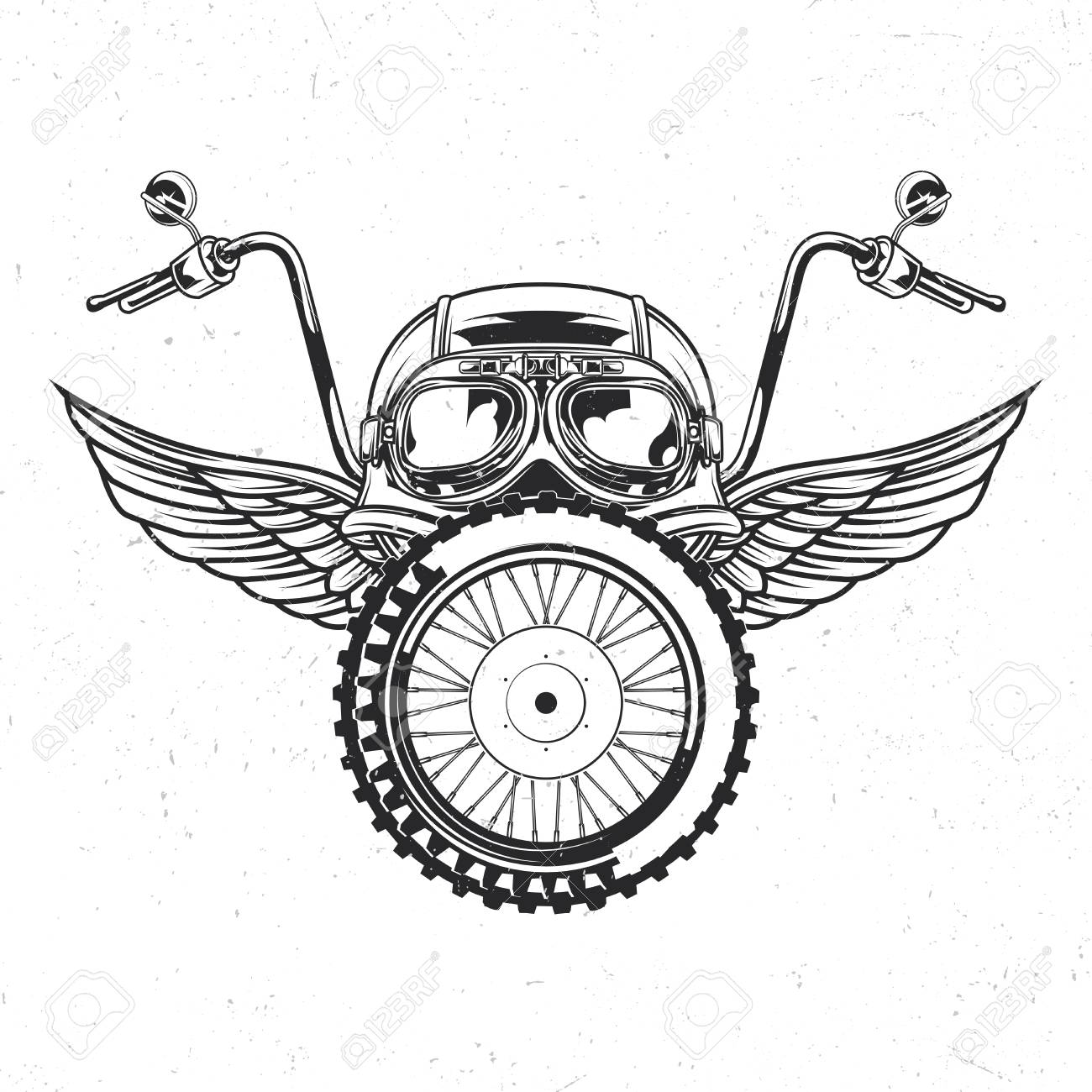 Motorcycle theme isolated emblem with illustration of helmet, glasses, wheel and wings - 104978567 Motorcycle theme isolated emblem with illustration of helmet, glasses, wheel and wings - 104978567