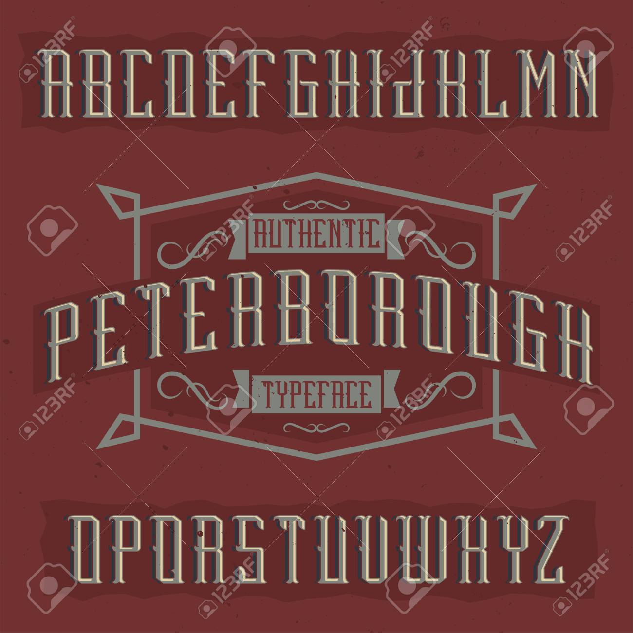 Vintage label typeface named Peterborough. Good font to use in any vintage labels or logo. - 112056441 Vintage label typeface named Peterborough. Good font to use in any vintage labels or logo. - 112056441
