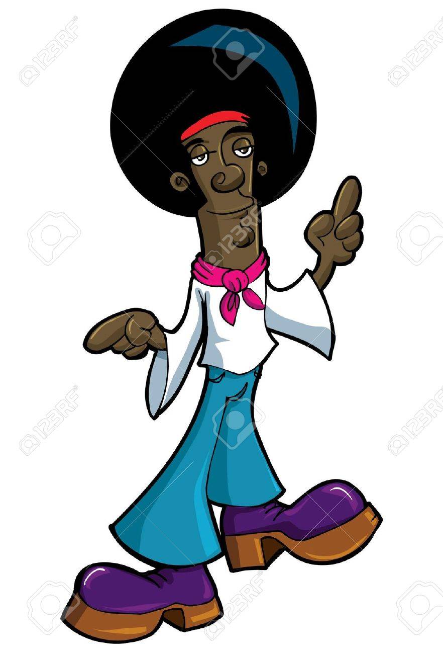 巨大なアフロとグルーヴィーな黒人男性 白で隔離されます のイラスト素材 ベクタ Image