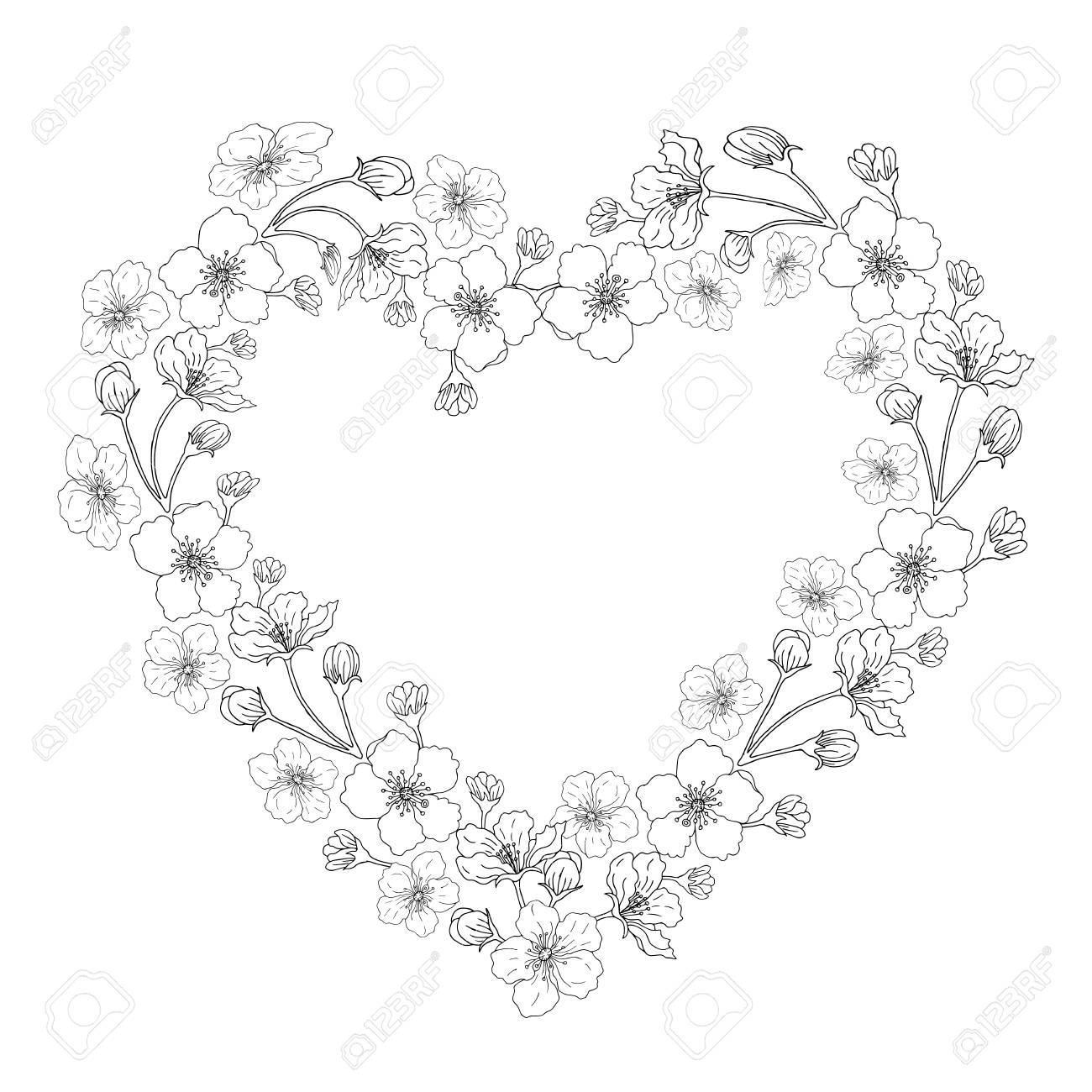Heart Of Apple Flowers. Sketch Style. For Romantic Design. Vector  Illustration. Royalty Free SVG, Cliparts, Vectors, and Stock Illustration.  Image 125190619., image size:1300x1300