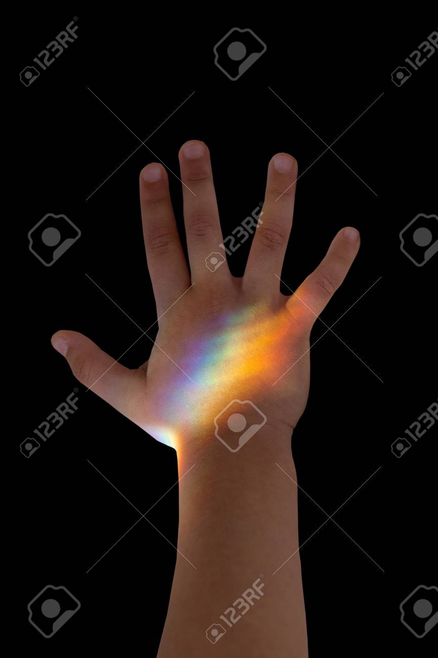 rainbow with black background on Child S Hand With Rainbow Refraction Isolated On Black Background Stock Photo Picture And Royalty Free Image Image 104182563
