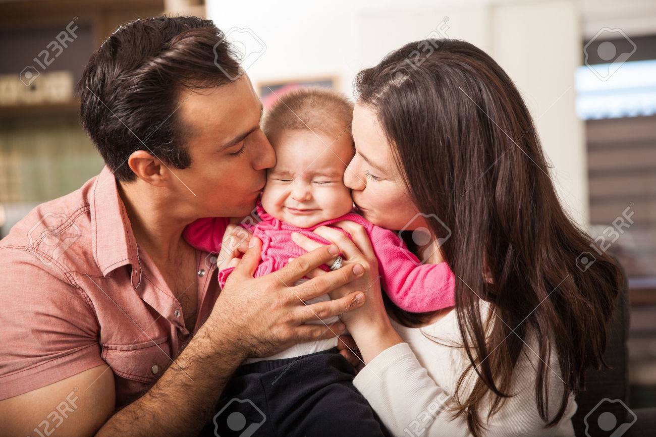 cute baby girl with father