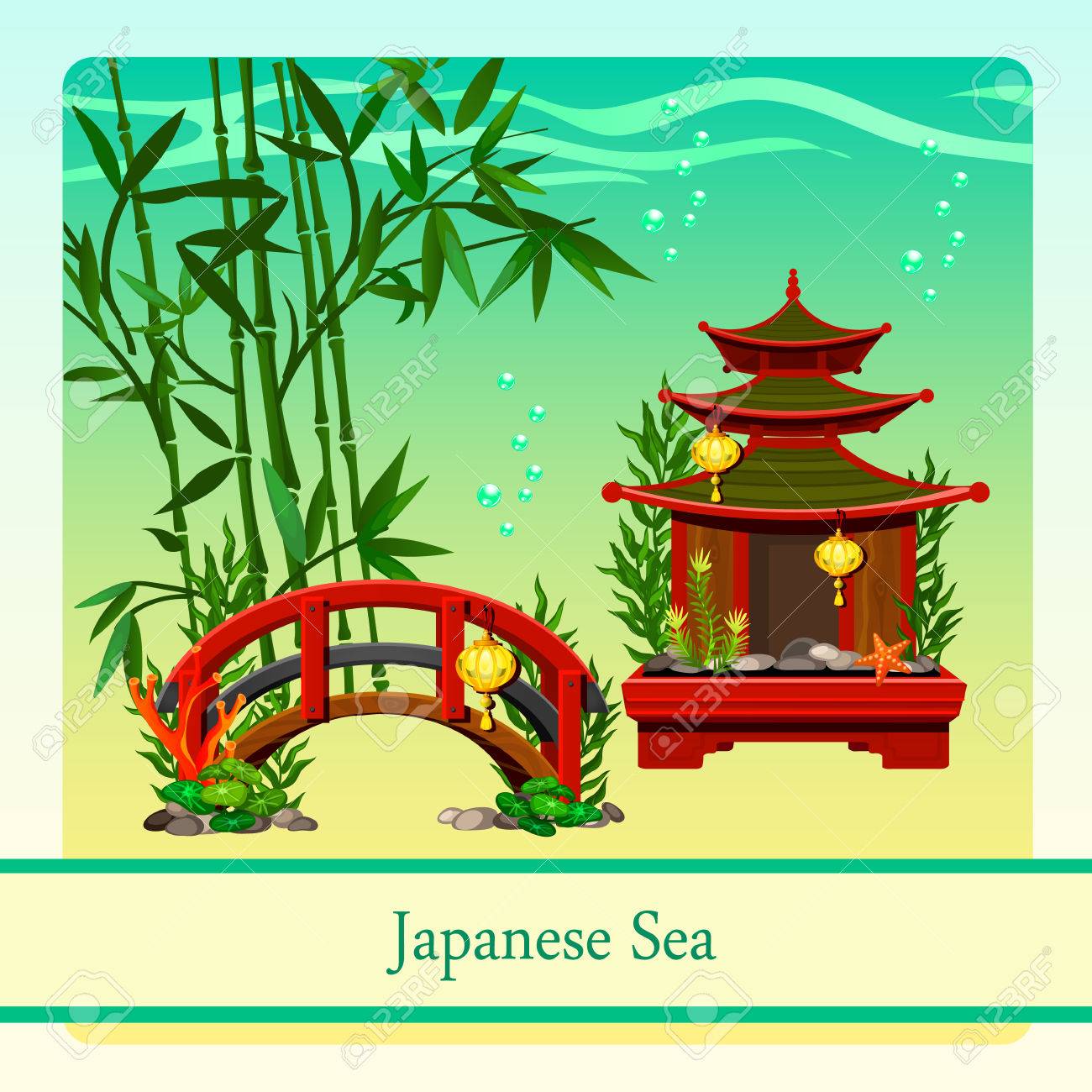Japanese Sea With Elements Of Japanese Culture Stock Vector 45989325 Japanese Sea With Elements Of Japanese Culture Stock Vector 45989325