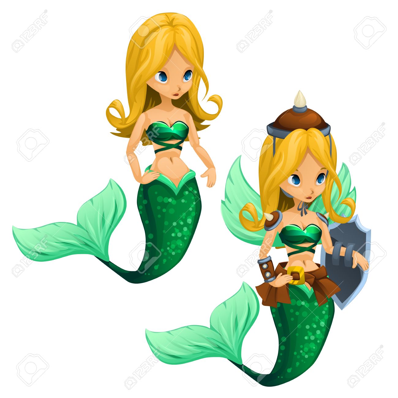 緑の尾 漫画のキャラクターを持つ金髪の人魚の戦い 2 のイラスト素材 ベクタ Image 緑の尾 漫画のキャラクターを持つ金髪の人魚の戦い 2 のイラスト素材 ベクタ Image