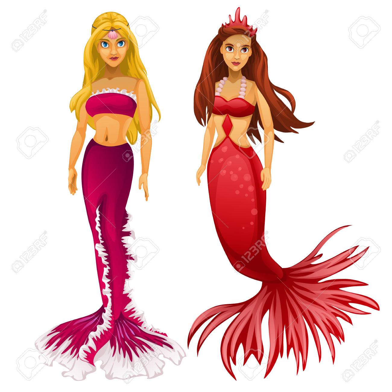 2 つのプリンセス人魚金髪 赤毛のマンガ キャラクターのイラスト素材 ベクタ Image 2 つのプリンセス人魚金髪 赤毛のマンガ キャラクターのイラスト素材 ベクタ Image