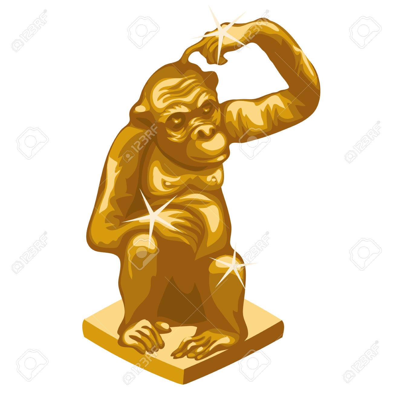 바위에 황금 원숭이의 동상입니다. 벡터 일러스트 레이 션 로열티 무료 사진, 그림, 이미지 그리고 스톡포토그래피. Image  56970496
