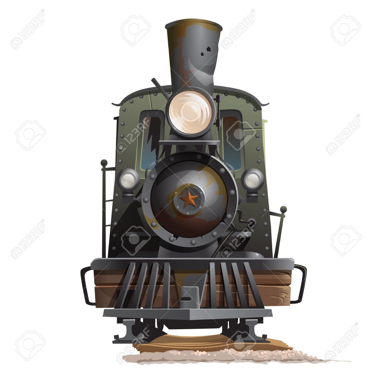 Old train locomotive, front view. Vintage transport vector - 58852974 Old train locomotive, front view. Vintage transport vector - 58852974