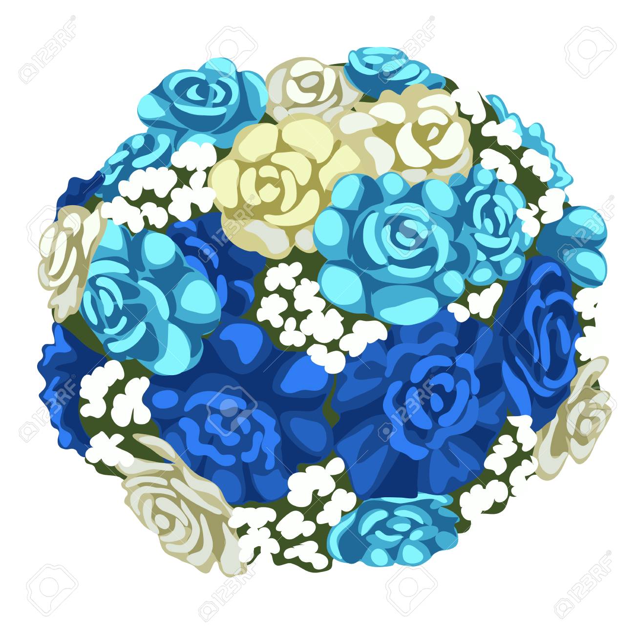 Bouquet Délicat De Fleurs Bleues Et Blanches Illustration Vectorielle En Style Cartoon Isolé Sur Fond Blanc