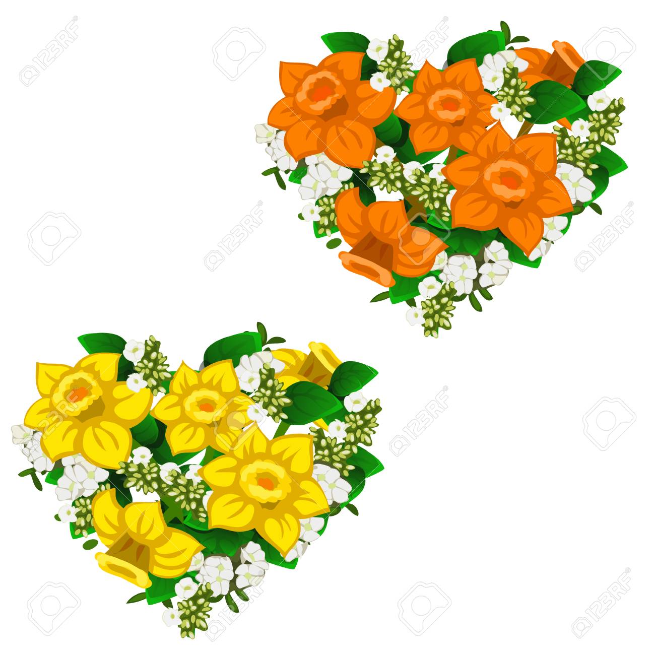 Bouquet Jaune Et Orange De Fleurs En Forme De Coeur Image Vectorielle Dans Le Style De Bande Dessinée Illustration Isolée Sur Fond Blanc