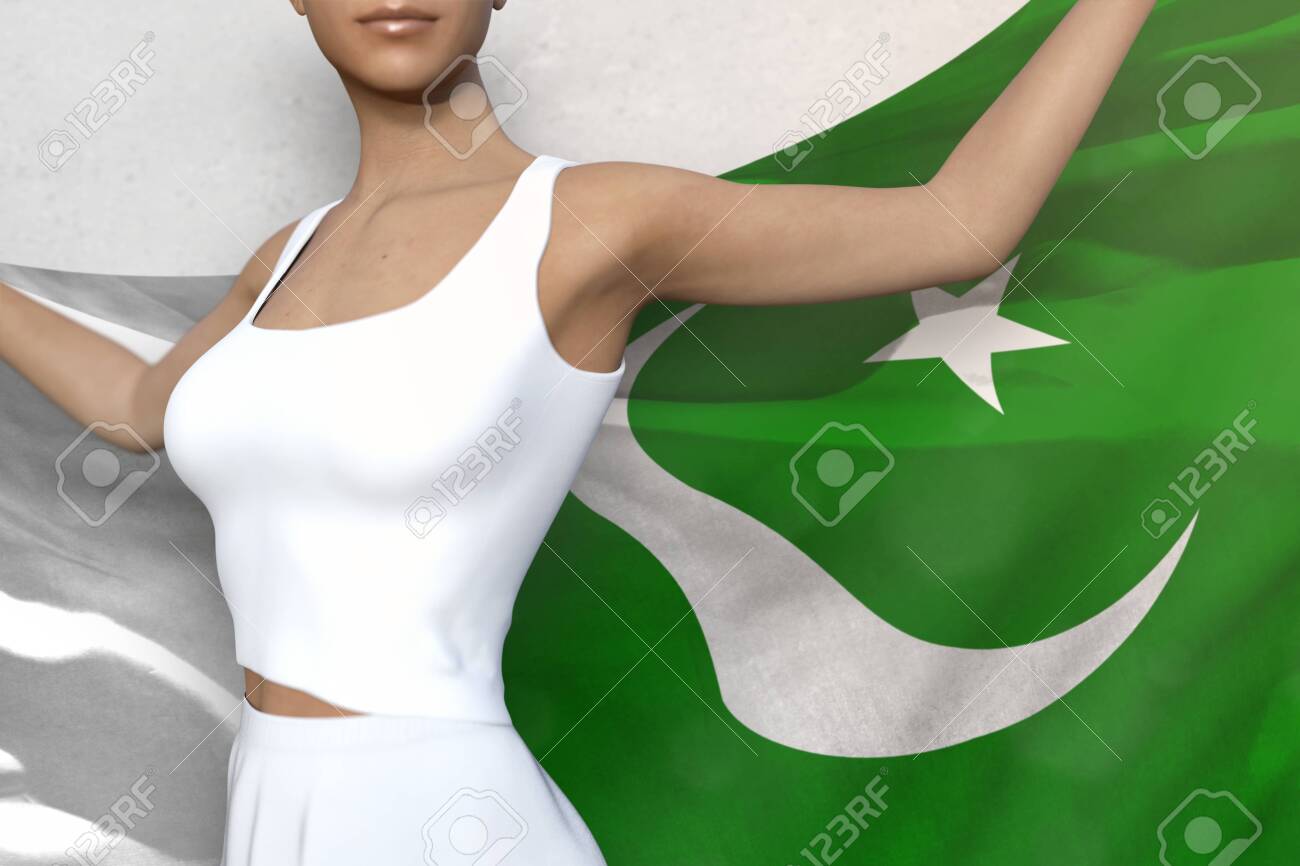 Sexy Girl Is Holding Pakistan Flag In Her Hands Behind Her On The White  Background - Flag Concept 3d Illustration Stock Photo, Picture and Royalty  Free Image. Image 147795881.