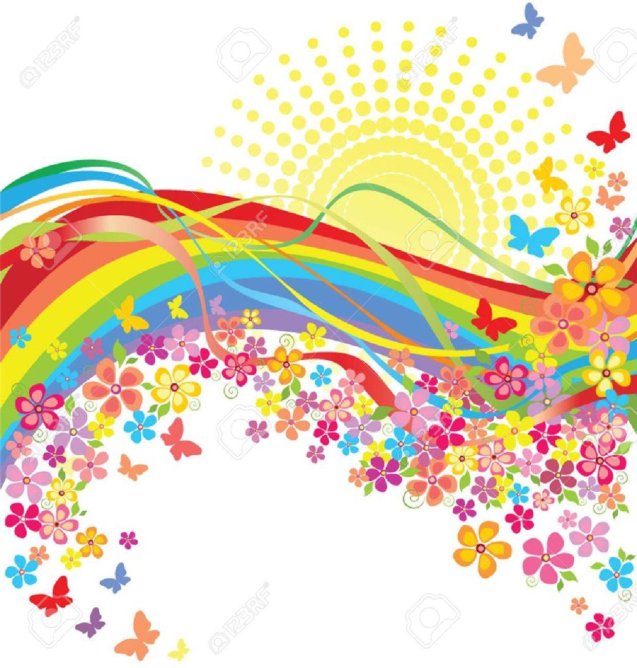 虹と花のイラスト素材・ベクター Image 19034951