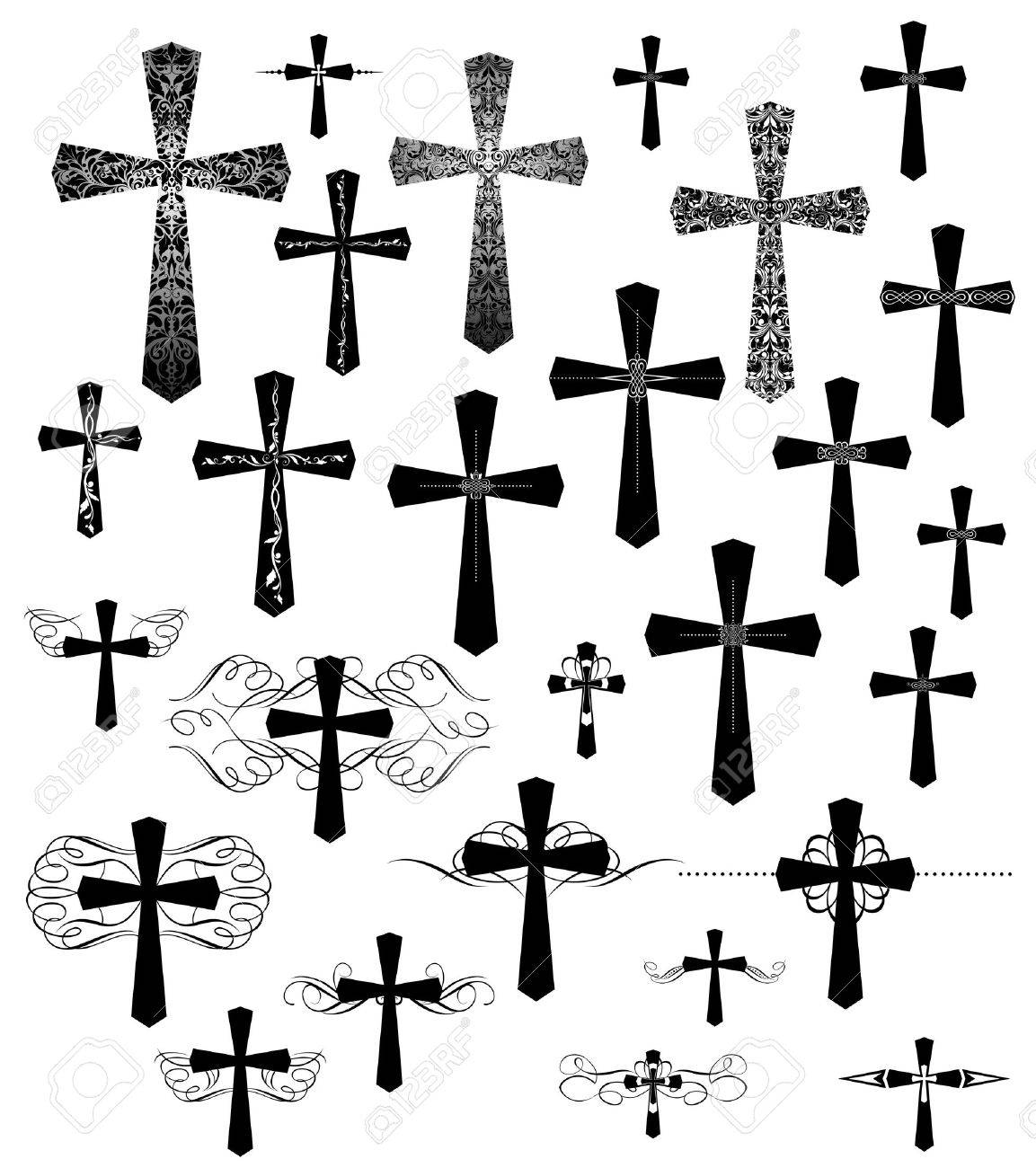 Set of vintage engraving crosses with flourishes - 51442145 Set of vintage engraving crosses with flourishes - 51442145