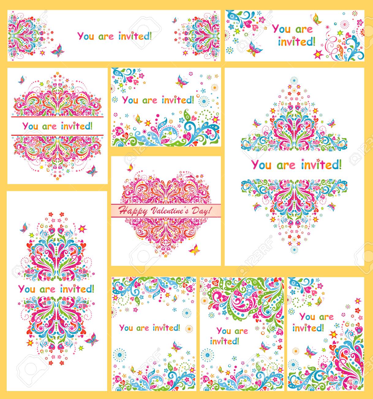 collection of colorful invitations for party royalty free cliparts