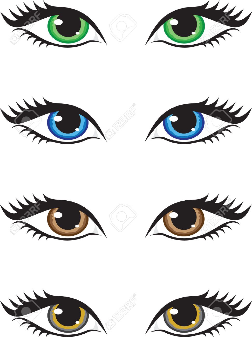 Quatre Paires D'yeux De Couleurs Différentes, Vert, Bleu, Brun Et Gris.  Vector Illustration. Clip Art Libres De Droits, Svg, Vecteurs Et  Illustration. Image 5099451