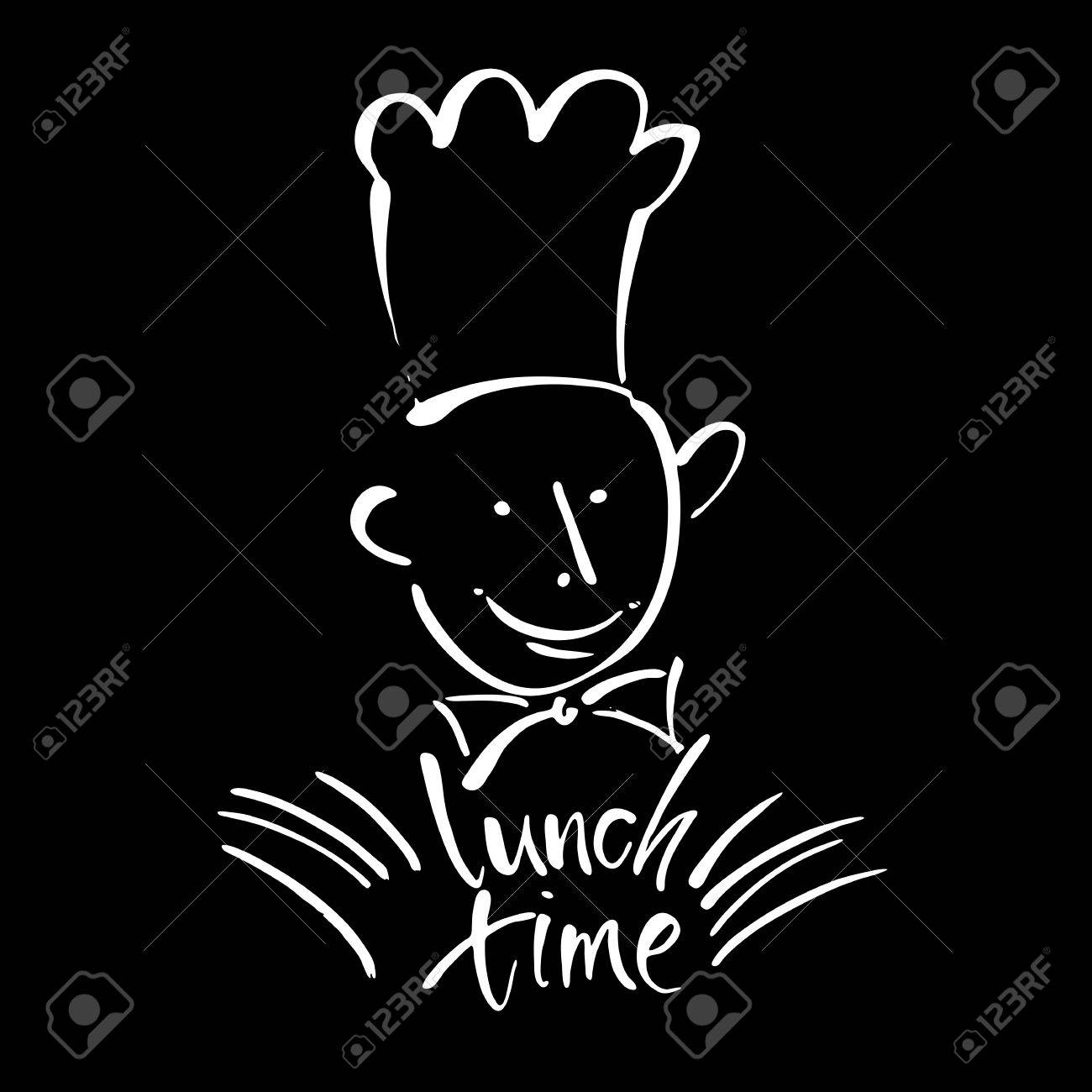 シェフ手書きレタリング昼食の時間とします 手描きのシェフ 手作りテキスト ランチタイム のイラスト素材 ベクタ Image