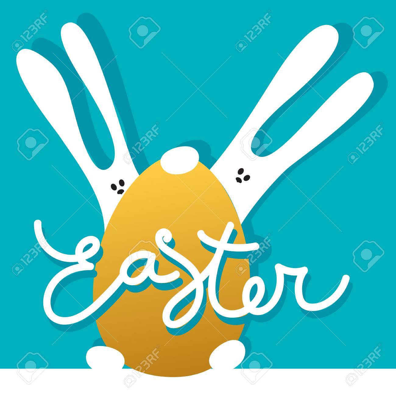 ostern grußkartenvorlage mit kaninchen und goldenem ei urlaub ticket poster