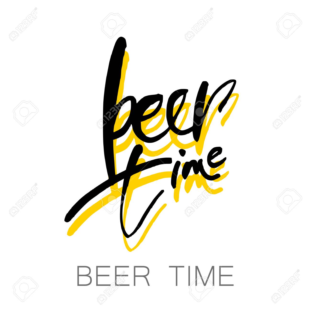 ビールの時間ですお酒の文字を飲むための時間 ウェブ ポスター パーティーへの招待のためのベクトルイラスト のイラスト素材 ベクタ Image