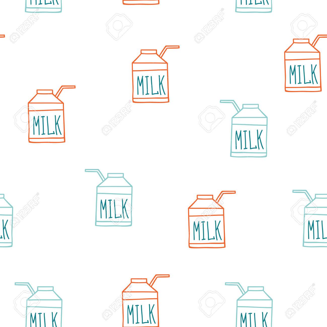 ミルク カートンかわいいとのシームレスな背景パターン スタイル ベクター イラスト スケッチします のイラスト素材 ベクタ Image