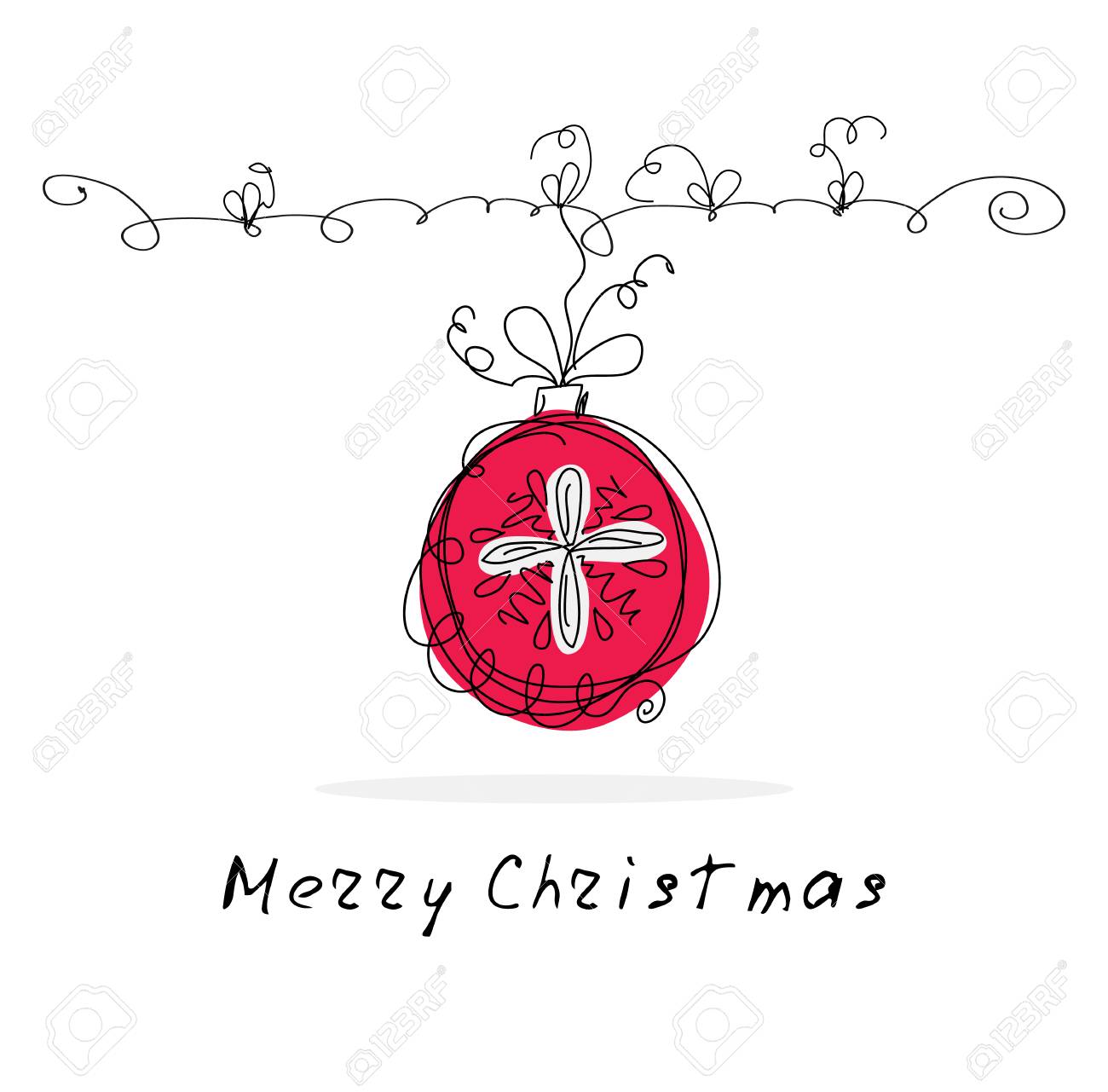 Vector christmas doodle background. Cute christmas ball in hand..