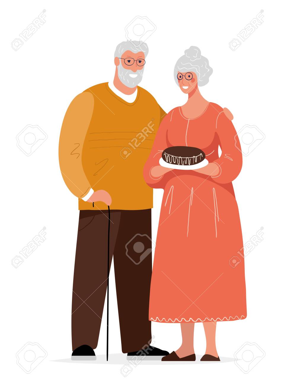 Cute Elderly Couple Grandmother And Grandfather Grandpa With A Cane And Glasses Hugs His Wife Happy Granny With A Pie Flat Cartoon Vector Illustration Isolated On White Background Royalty Free Svg Cliparts Cute Elderly Couple Grandmother And Grandfather Grandpa With A Cane And Glasses Hugs His Wife Happy Granny With A Pie Flat Cartoon Vector Illustration Isolated On White Background Royalty Free Svg Cliparts
