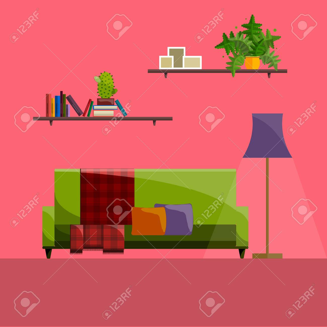 Salon Inter El Diseno Plano De La Ilustracion Moderna Sala De