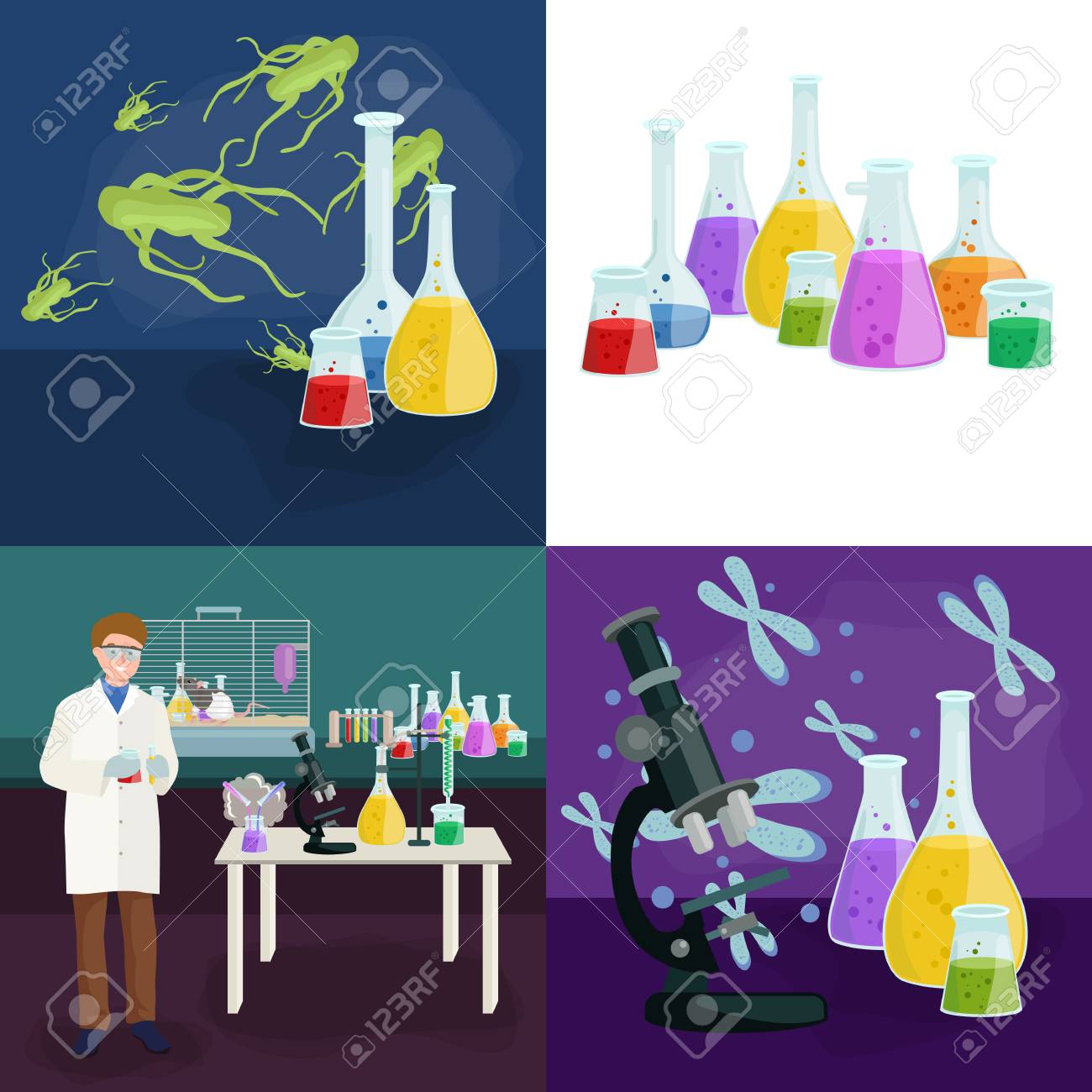 男作る研究ラボのコンセプトの科学者ベクター イラスト セットのイラスト素材 ベクタ Image