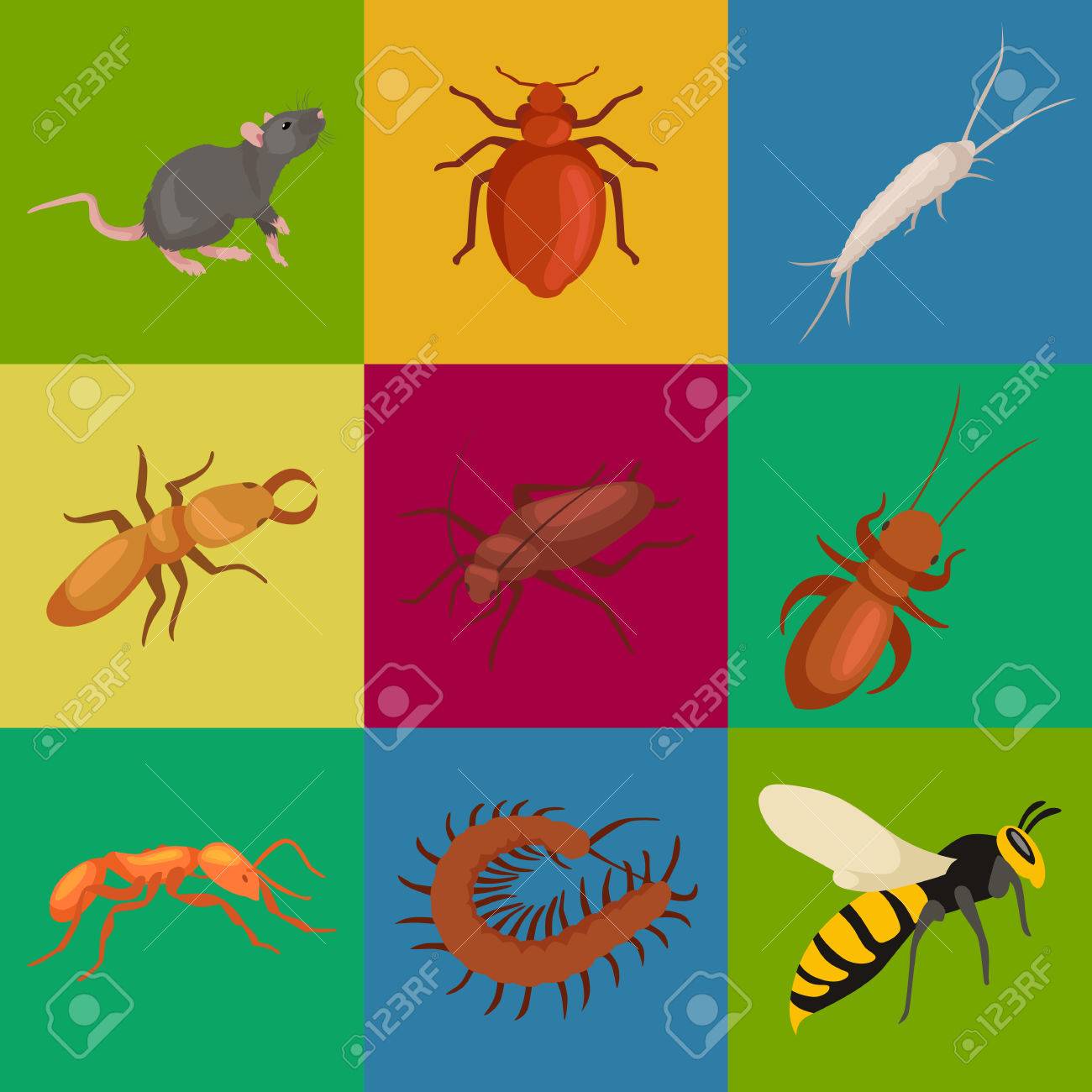 Pest control concept with insects exterminator silhouette flat vector illustration set - 57438132 Pest control concept with insects exterminator silhouette flat vector illustration set - 57438132