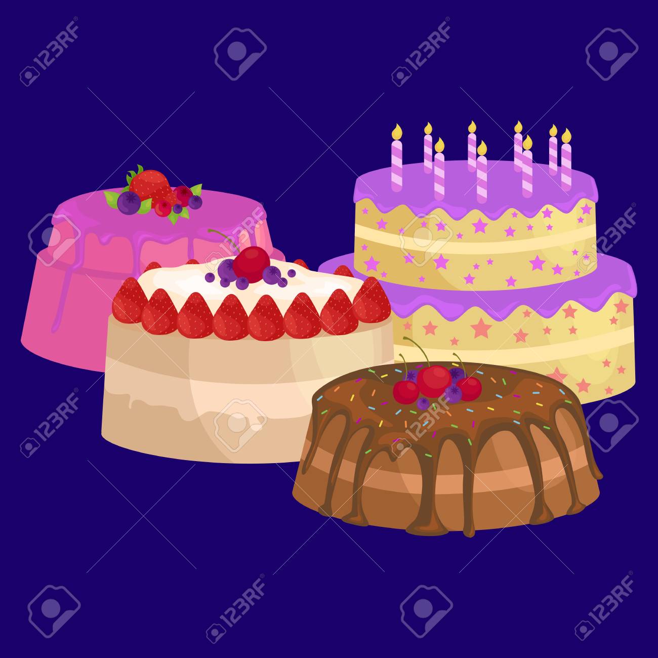 ベクトル ケーキ アイコン セット クリーム 孤立したイラスト誕生日甘いデザート のイラスト素材 ベクタ Image