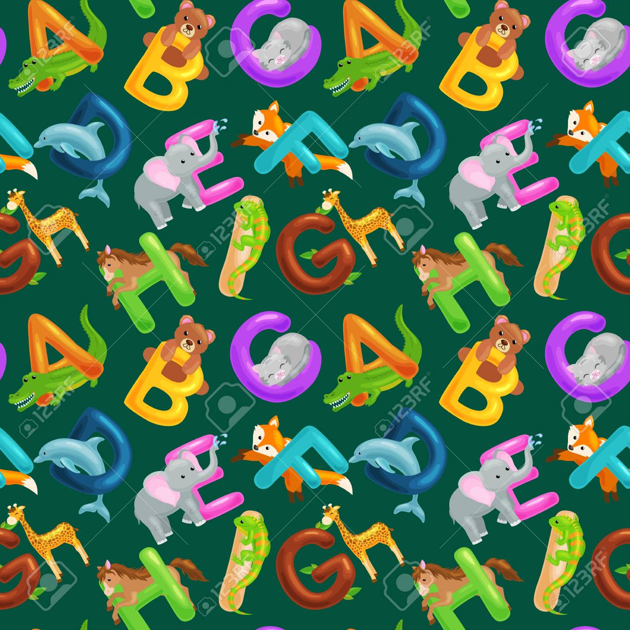 就学前の子供 Abc 教育設定動物のアルファベット かわいい動物文字は英語のアルファベットのコレクションです 漫画動物アルファベット文字 ベクトル図を学習の設定のイラスト素材 ベクタ Image