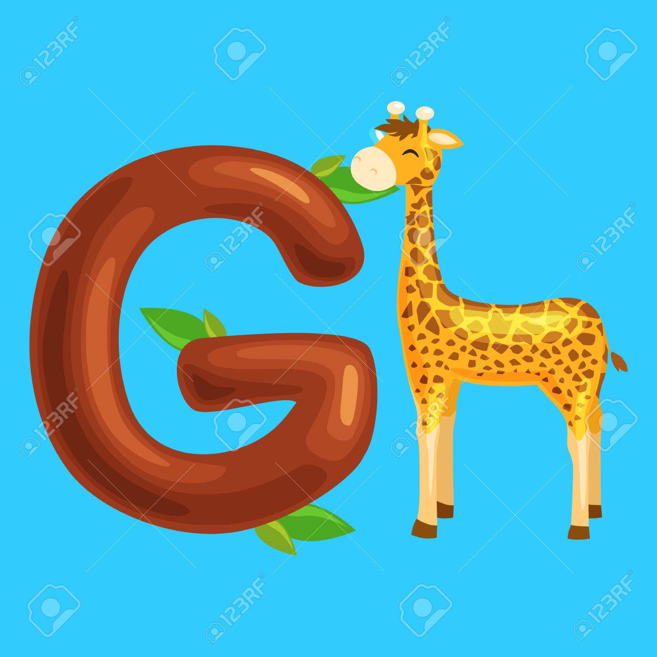 動物キリンと就学前の子供の Abc 教育のための手紙 かわいい動物の文字は英語のアルファベットです 漫画動物アルファベット文字 ベクトル図を学習 野生の動物のキリンと一文字のイラスト素材 ベクタ Image
