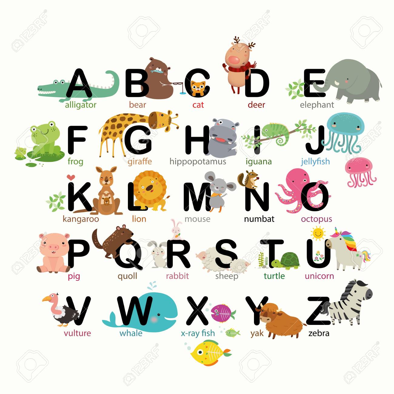 A-Z Animals Alphabet Set For Kids, Vector Illustration Клипарты, SVG,  векторы, и Набор Иллюстраций Без Оплаты Отчислений. Image 152539413