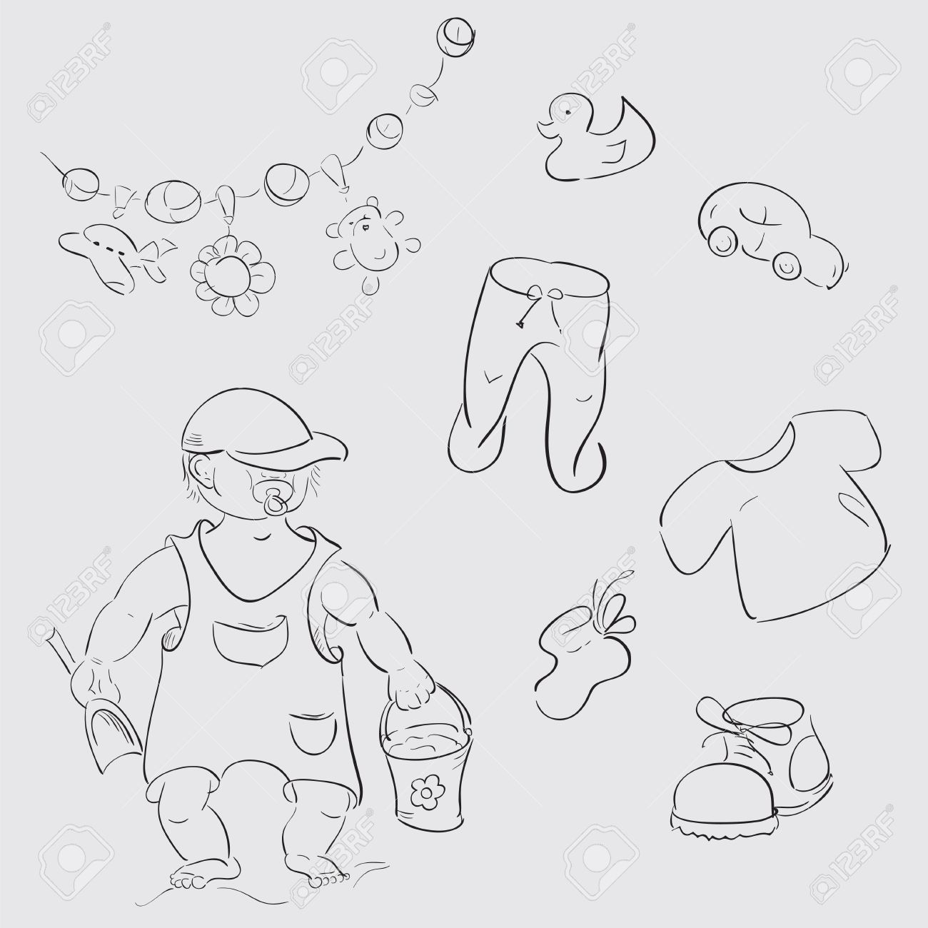baby boy children s toys and clothes sketches stock vector 21263480