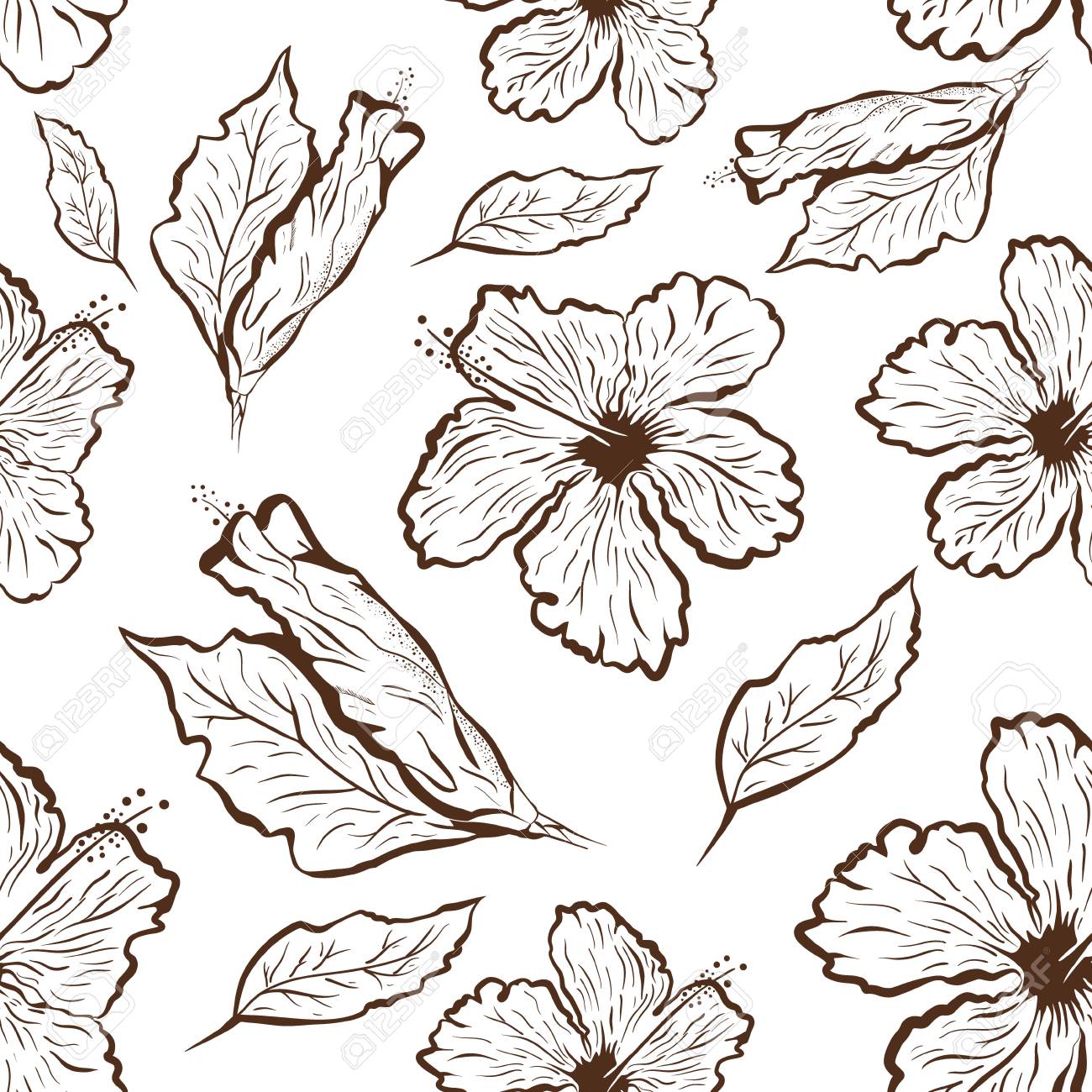 Modèle Sans Couture De Fleur Dhibiscus Dans Le Style De Tatouage Noir Et Blanc Fleurs Tropicales Graphiques