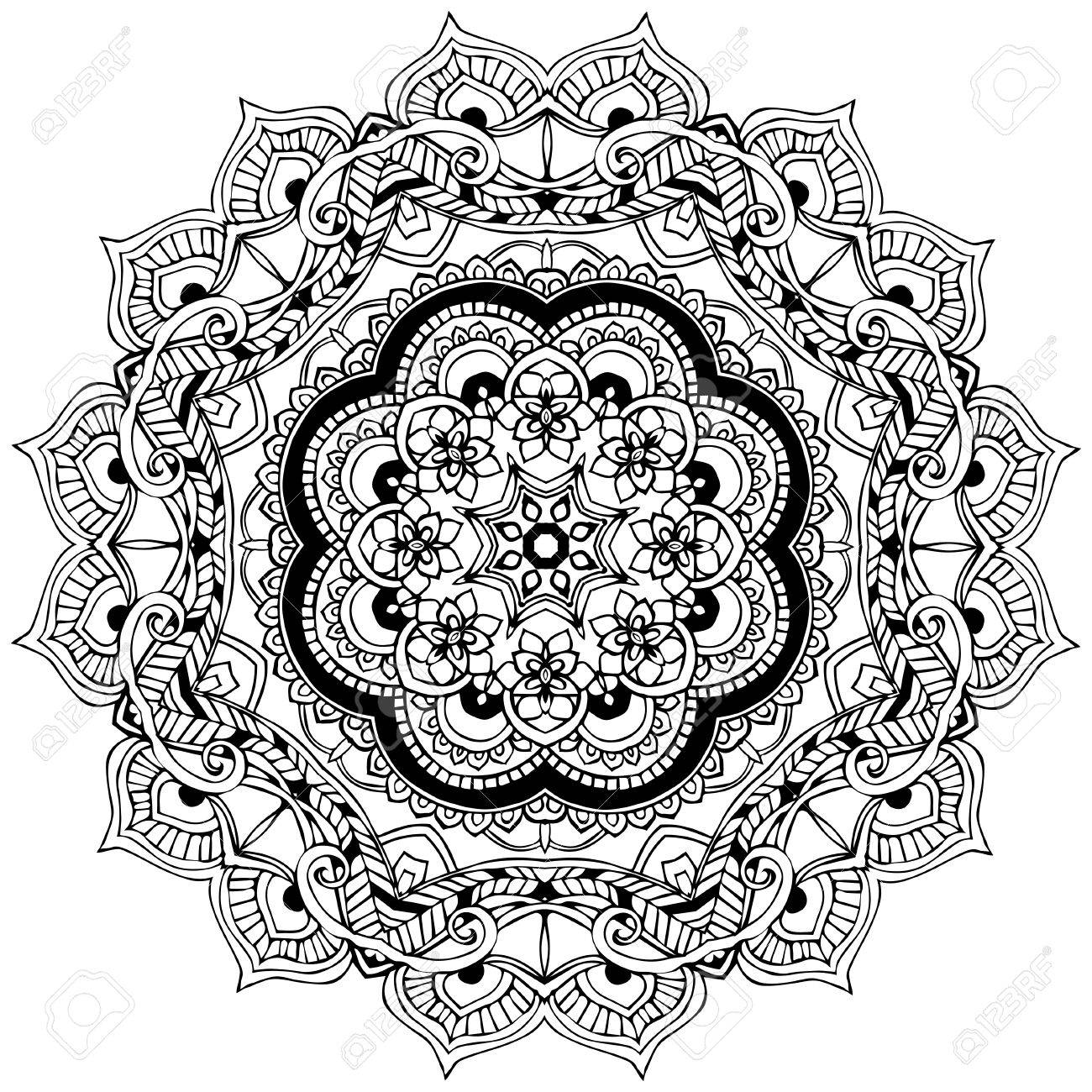 ornament black white card with mandala geometric circle element