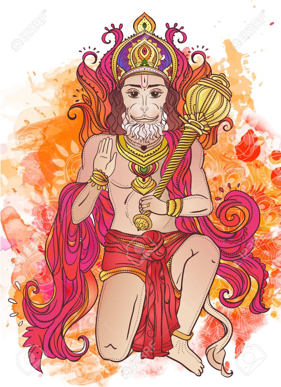 ornament card with of lord hanuman illustration of happy dussehra