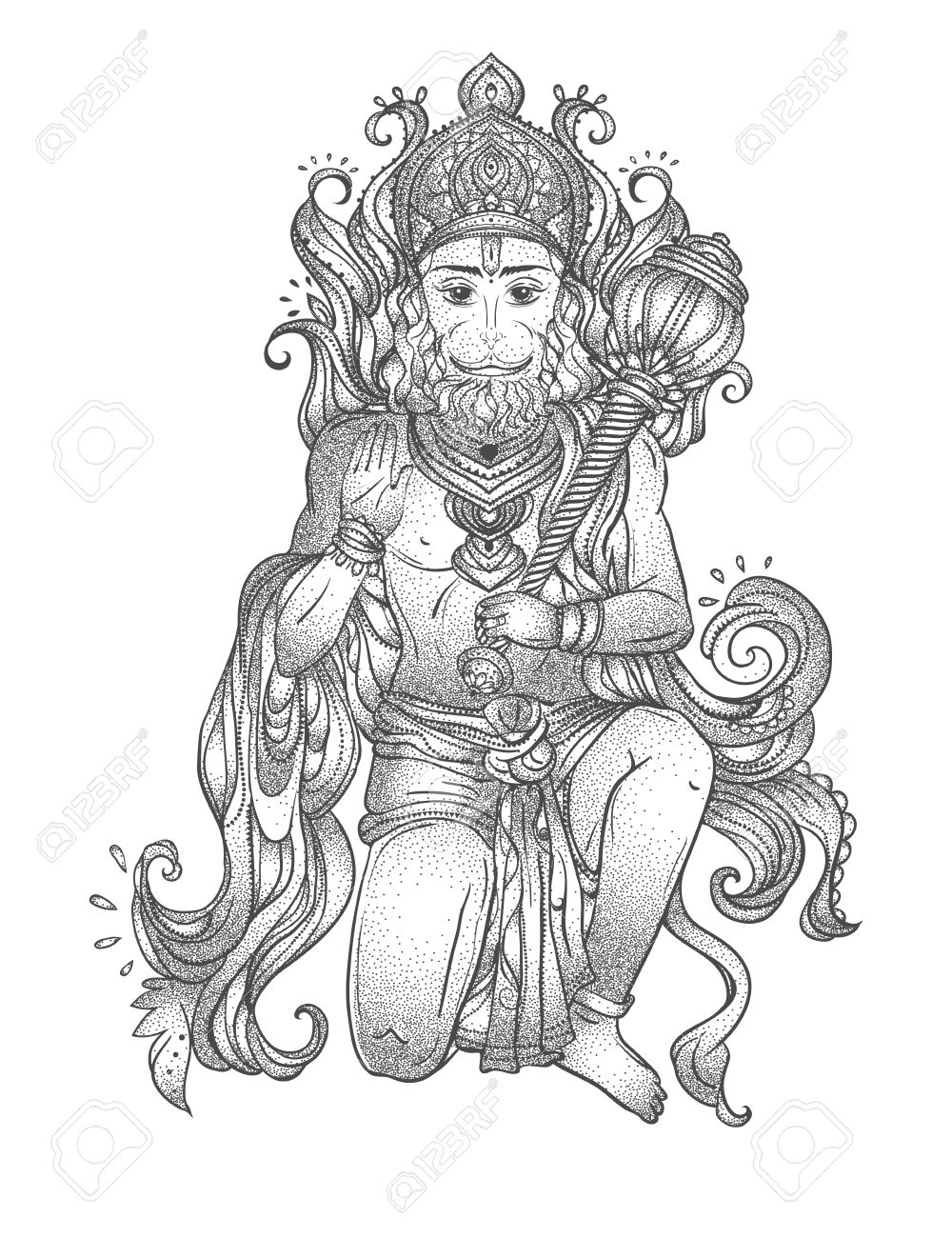 Ornament Card With Of Lord Hanuman Illustration Of Happy Dussehra