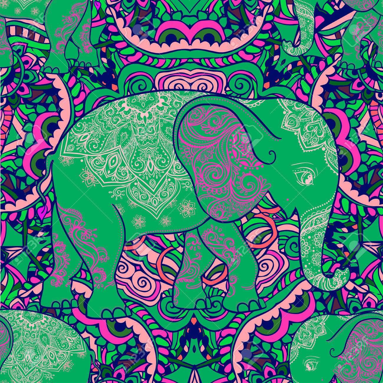 象とかわいいパターン ベクトルは 動物のフレームです デザイン パターン テキスタイルの象のイラスト 象と手描きの地図 子供の服 パジャマ Web サイトの使用のイラスト素材 ベクタ Image