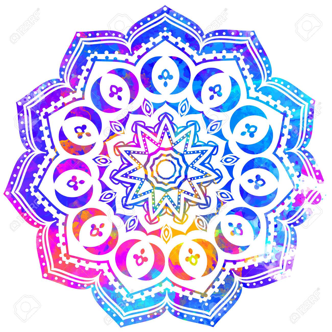 Watercolor Color Card With Mandala. Geometric Circle Element ... Watercolor Color Card With Mandala. Geometric Circle Element ...